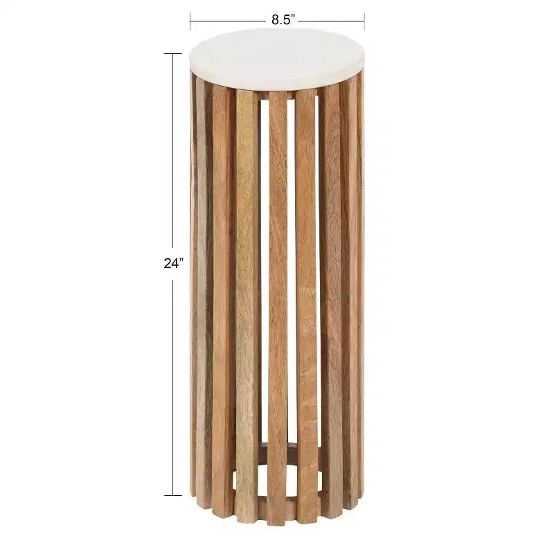 Table d'appoint ronde en bois avec plateau en marbre