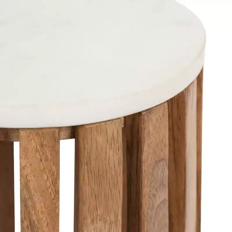 Table d'appoint ronde en bois avec plateau en marbre