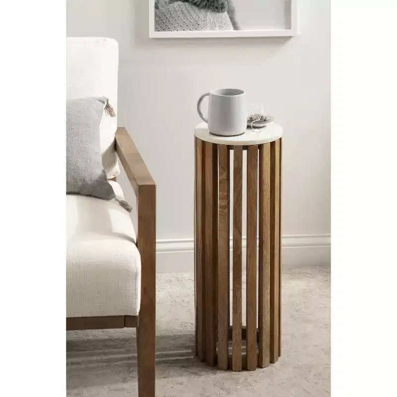 Table d'appoint ronde en bois avec plateau en marbre
