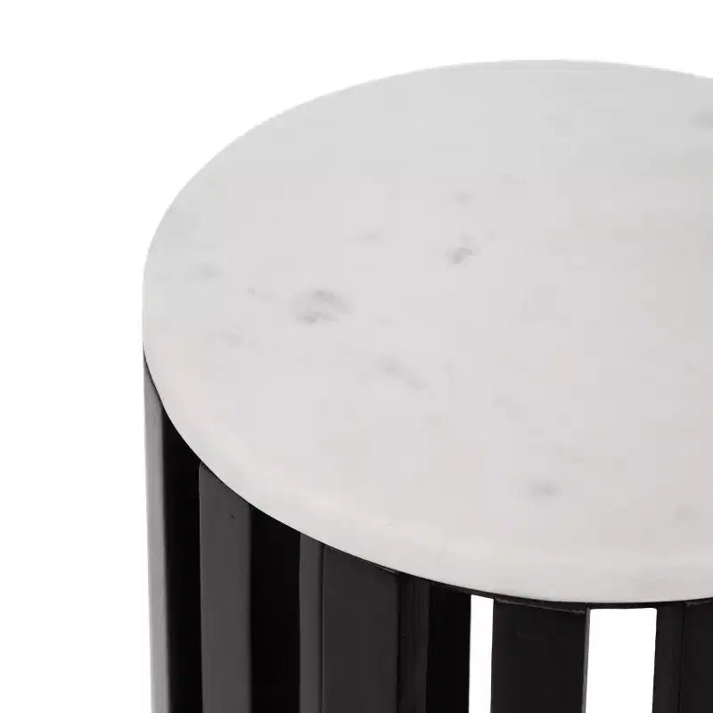 Table d'appoint ronde en bois avec plateau en marbre