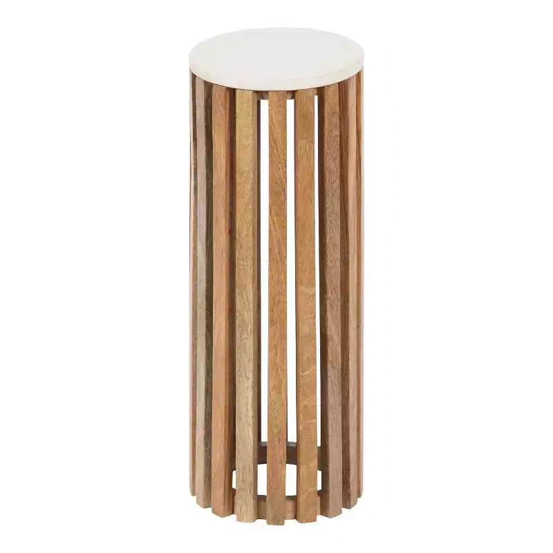 Table d'appoint ronde en bois avec plateau en marbre