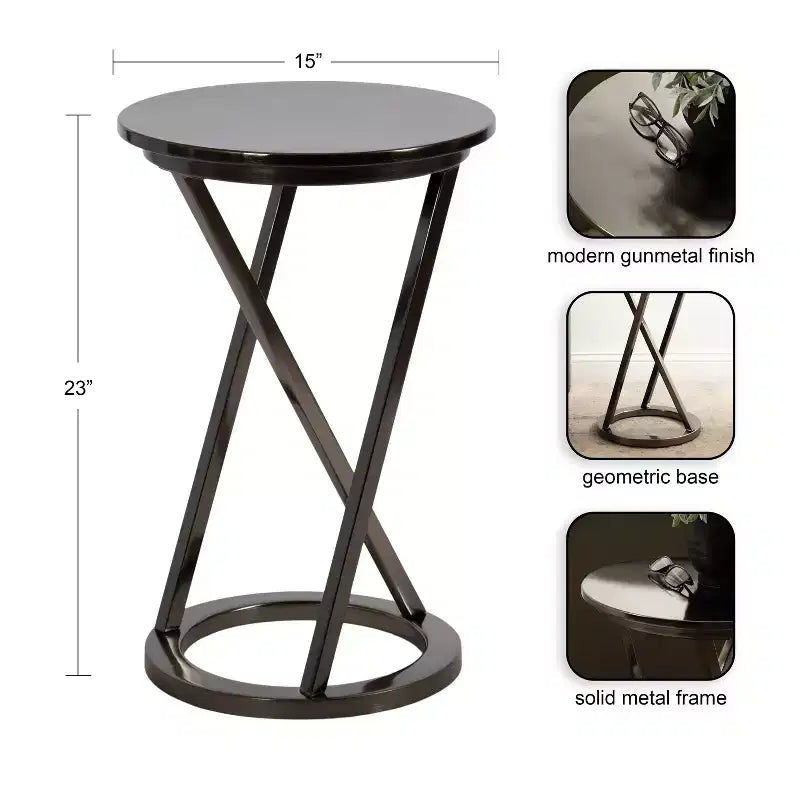 Table d'appoint ronde en métal au fini laiton antique