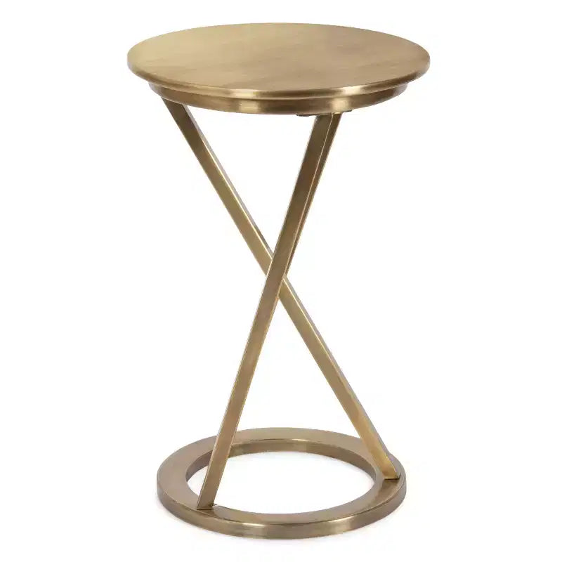 Table d'appoint ronde en métal au fini laiton antique
