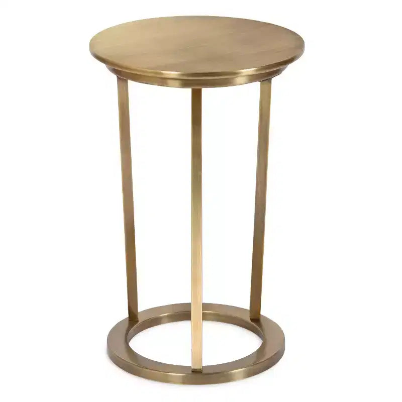 Table d'appoint ronde en métal au fini laiton antique