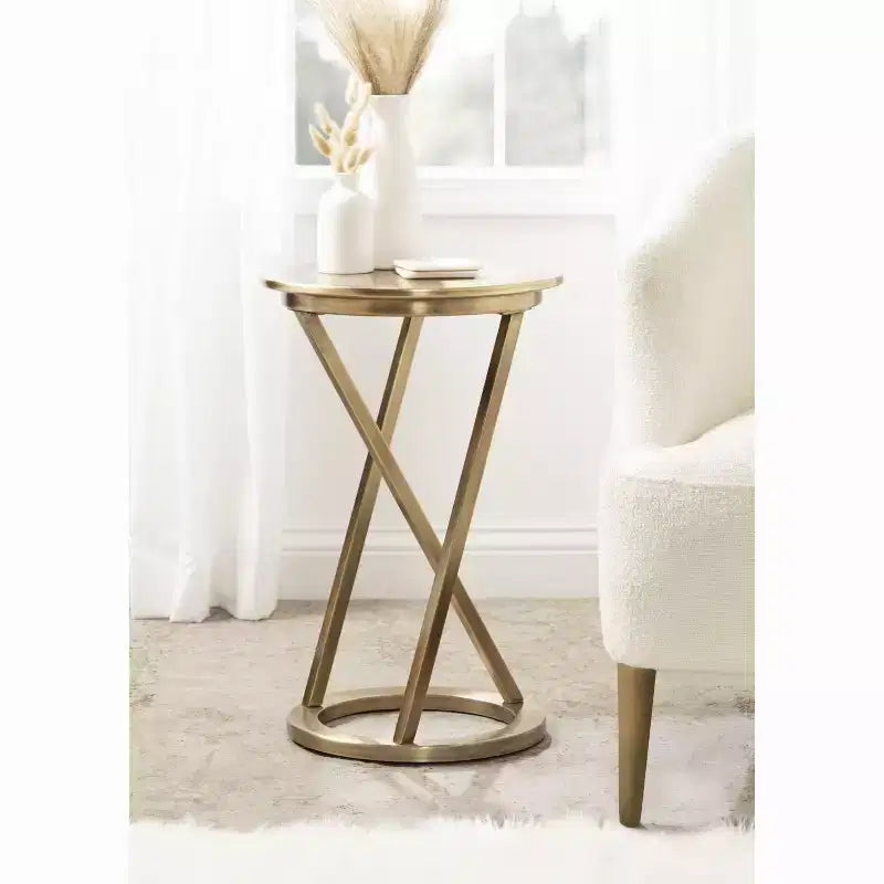 Table d'appoint ronde en métal au fini laiton antique