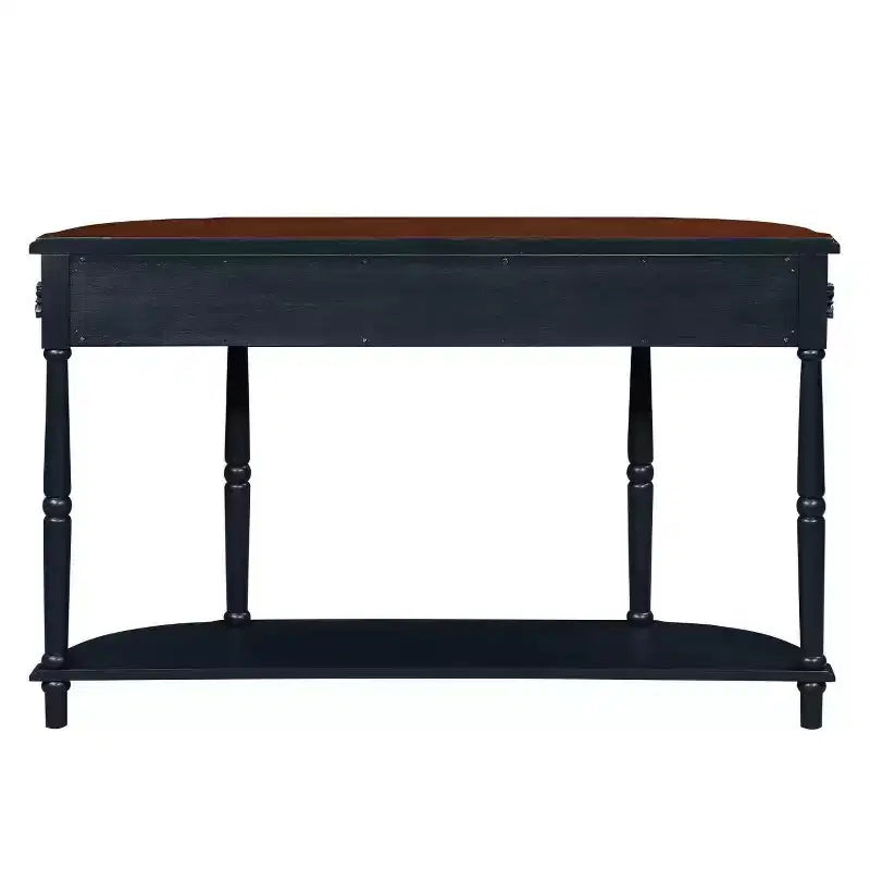 Console de 52 po en bois courbé de style rétro avec étagère ouverte et 2 tiroirs - Bleu marine et marron