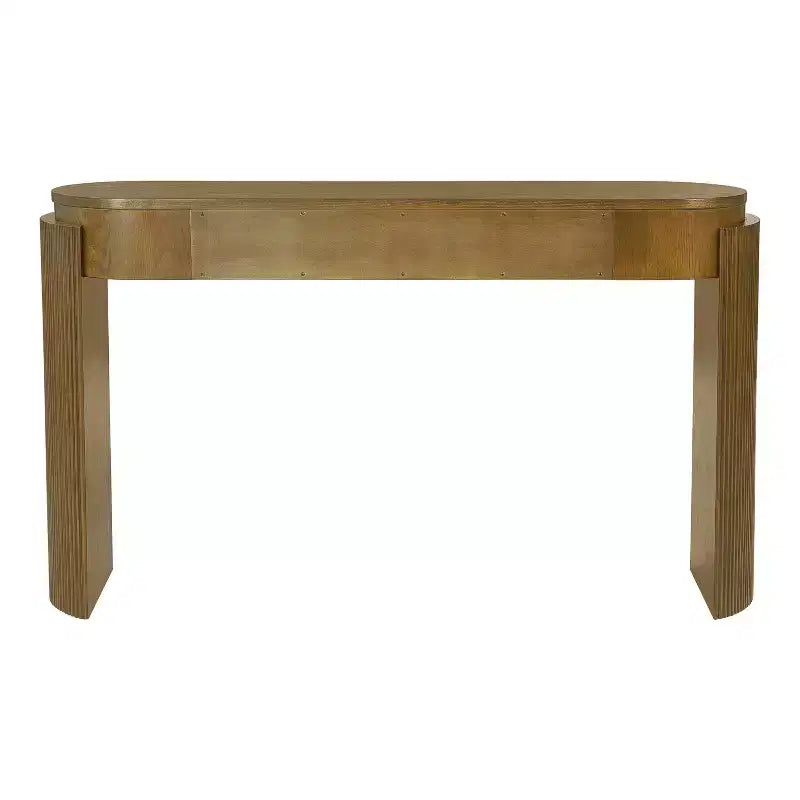 Console avec plateau ovale en bois de pin, finition grain de bois naturel et 2 tiroirs pour entrée et salon