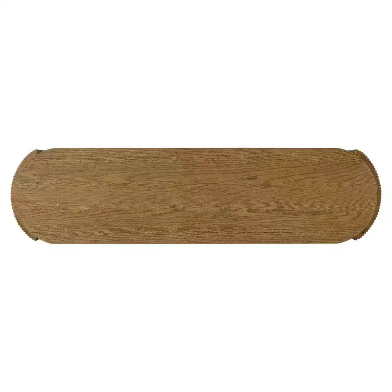 Console avec plateau ovale en bois de pin, finition grain de bois naturel et 2 tiroirs pour entrée et salon