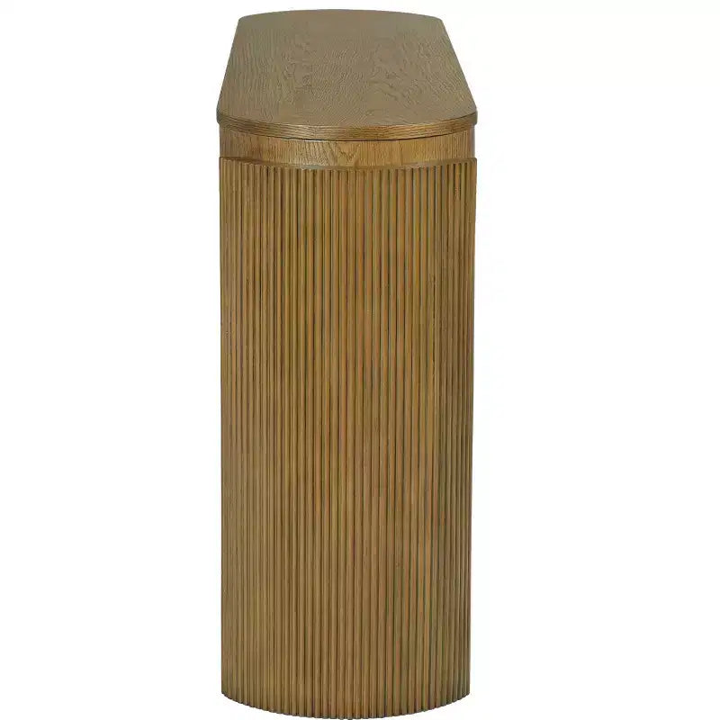 Console avec plateau ovale en bois de pin, finition grain de bois naturel et 2 tiroirs pour entrée et salon