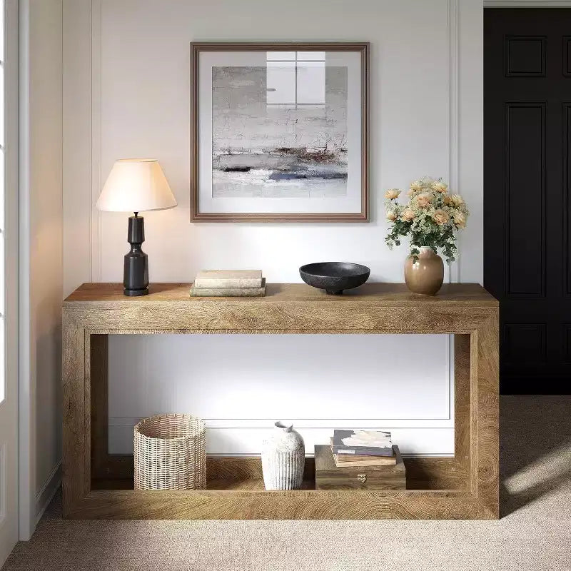 Console étroite de 160 cm, Table longue pour canapé, Couloir, Salon, Entrée, Hall, Design compact, Chêne clair marron