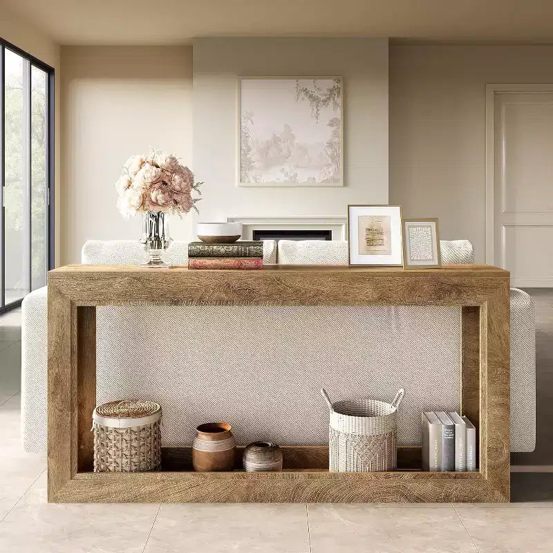 Console étroite de 160 cm, Table longue pour canapé, Couloir, Salon, Entrée, Hall, Design compact, Chêne clair marron