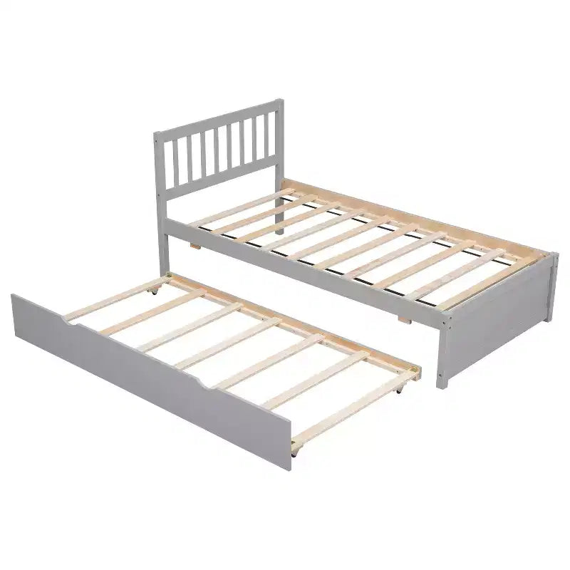 Cadre de lit double avec lit gigogne, plateforme en bois avec tête de lit, aucun sommier tapissier requis, gris