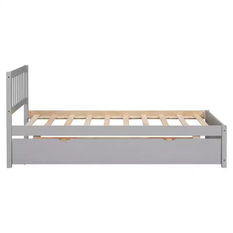 Cadre de lit double avec lit gigogne, plateforme en bois avec tête de lit, aucun sommier tapissier requis, gris