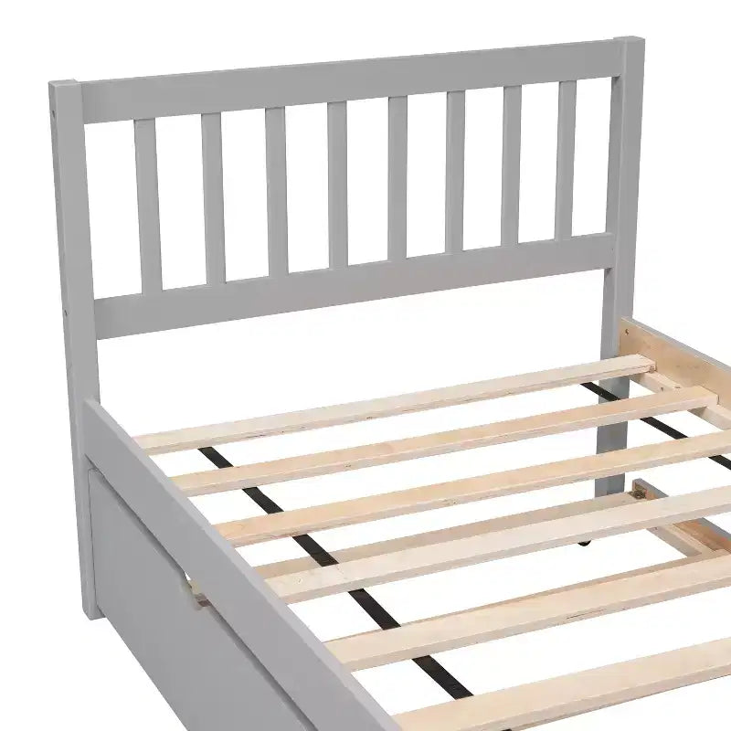 Cadre de lit double avec lit gigogne, plateforme en bois avec tête de lit, aucun sommier tapissier requis, gris