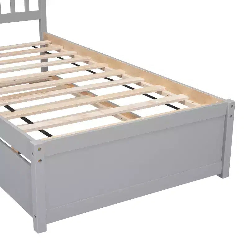 Cadre de lit double avec lit gigogne, plateforme en bois avec tête de lit, aucun sommier tapissier requis, gris