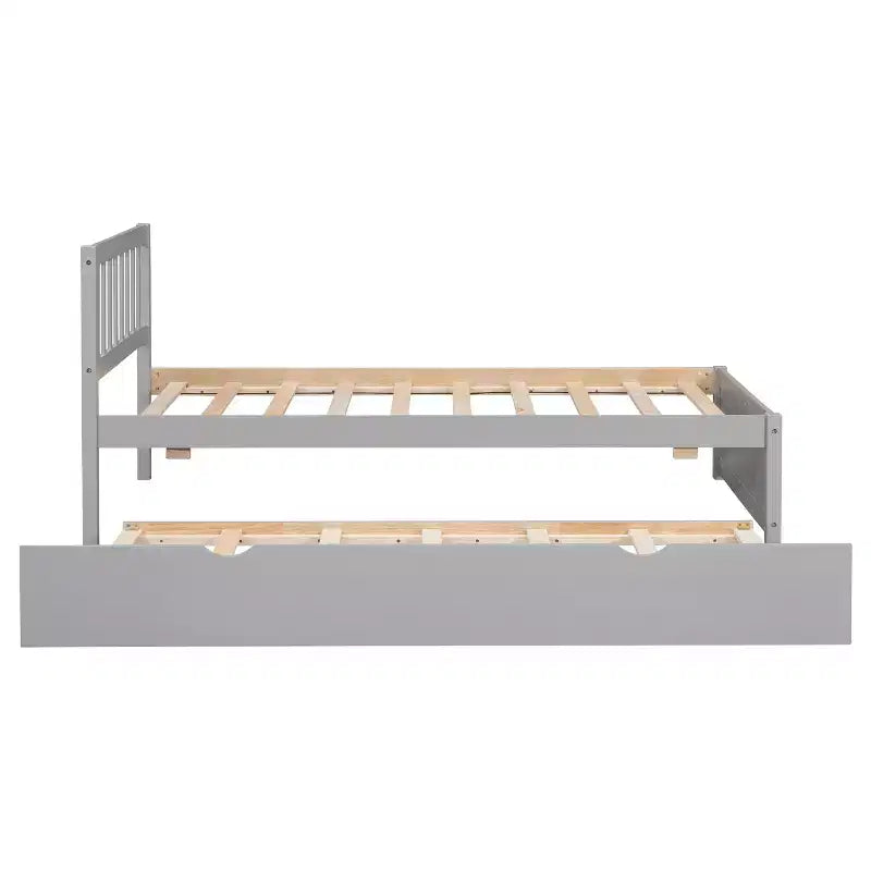 Cadre de lit double avec lit gigogne, plateforme en bois avec tête de lit, aucun sommier tapissier requis, gris