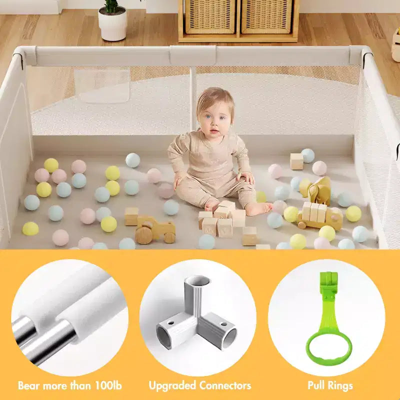 Parc pour bébé 150x150 cm, barrière de sécurité durable pour bébés et tout-petits, utilisation intérieure et extérieure