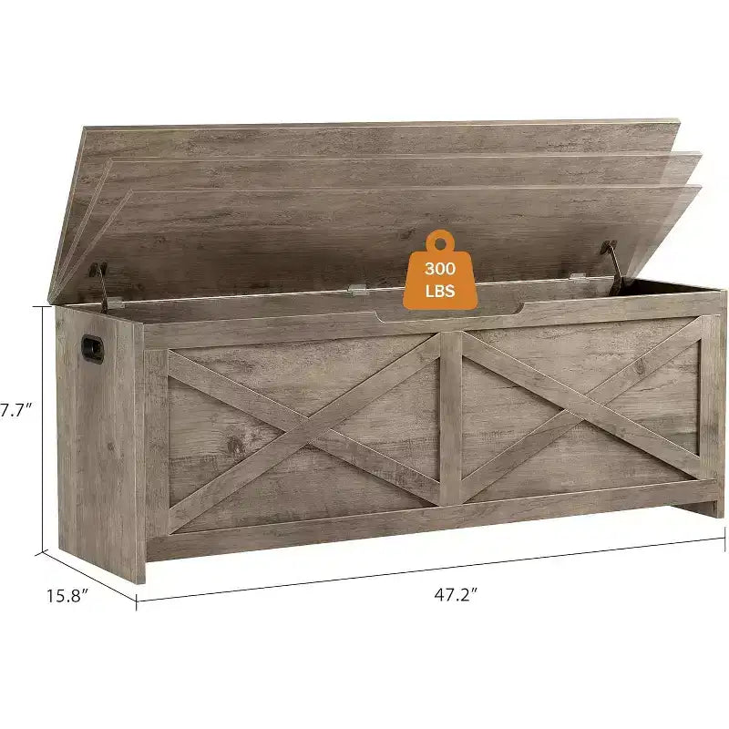 Banc de rangement de 119 cm avec charnière de sécurité, grande malle à jouets en bois pour chambre ou entrée