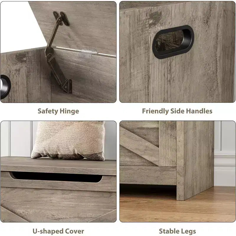 Banc de rangement de 119 cm avec charnière de sécurité, grande malle à jouets en bois pour chambre ou entrée