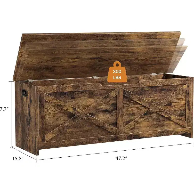 Banc de rangement de 119 cm avec charnière de sécurité, grande malle à jouets en bois pour chambre ou entrée