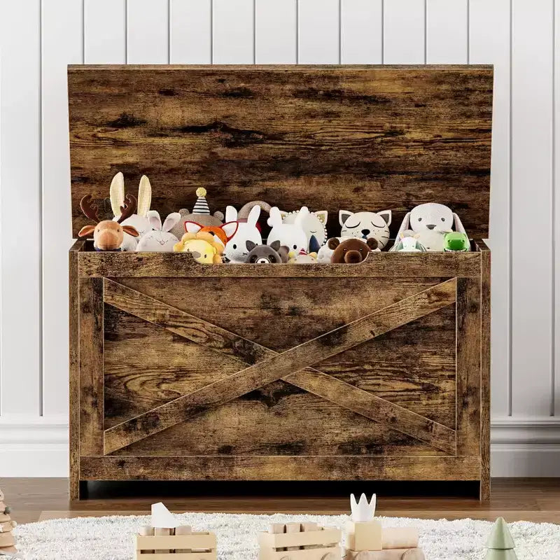 Banc de rangement de 119 cm avec charnière de sécurité, grande malle à jouets en bois pour chambre ou entrée