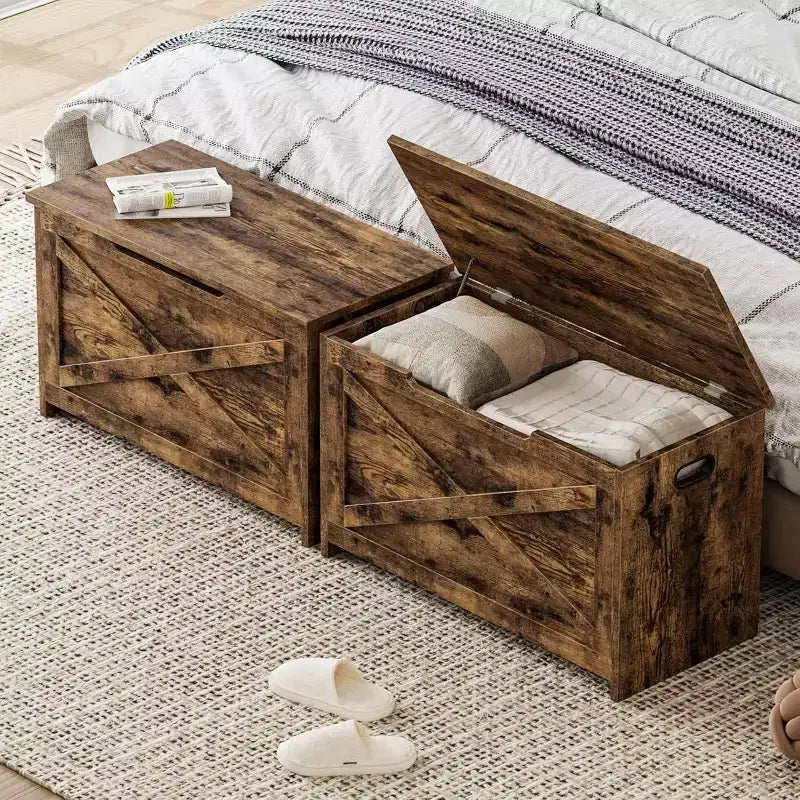 Banc de rangement de 119 cm avec charnière de sécurité, grande malle à jouets en bois pour chambre ou entrée