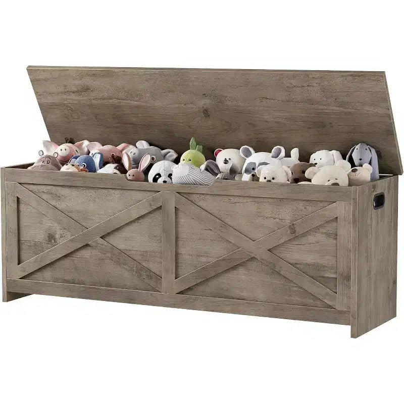 Banc de rangement de 119 cm avec charnière de sécurité, grande malle à jouets en bois pour chambre ou entrée