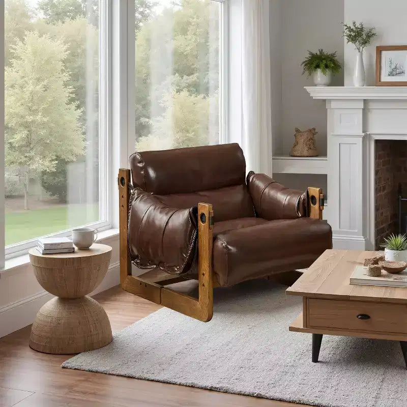 Chaise longue de loisirs en similicuir avec structure en frêne et base luge
