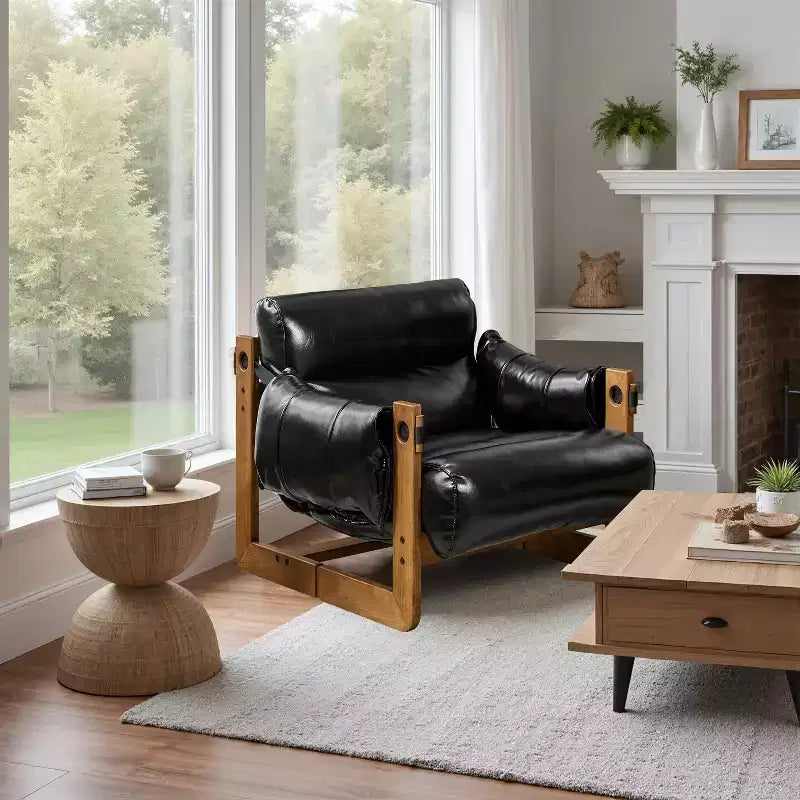 Chaise longue de loisirs en similicuir avec structure en frêne et base luge