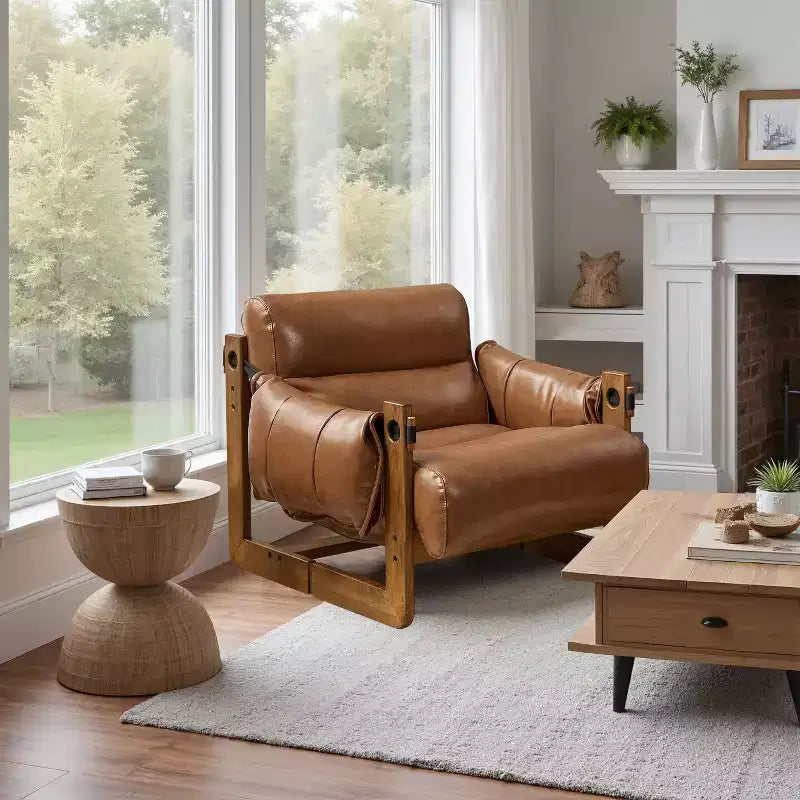 Chaise longue de loisirs en similicuir avec structure en frêne et base luge