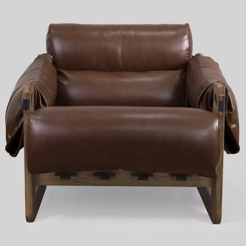 Chaise longue de loisirs en similicuir avec structure en frêne et base luge