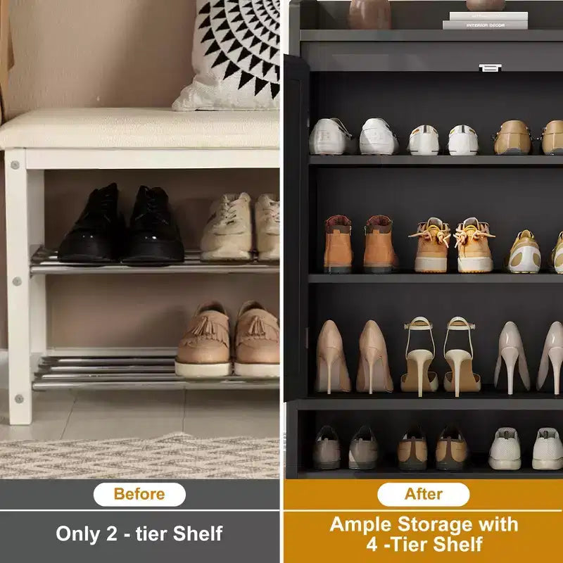 Meuble de rangement pour chaussures 5 niveaux en rotin avec 2 portes, organisateur en bois réglable pour entrée, couloir, salon, naturel