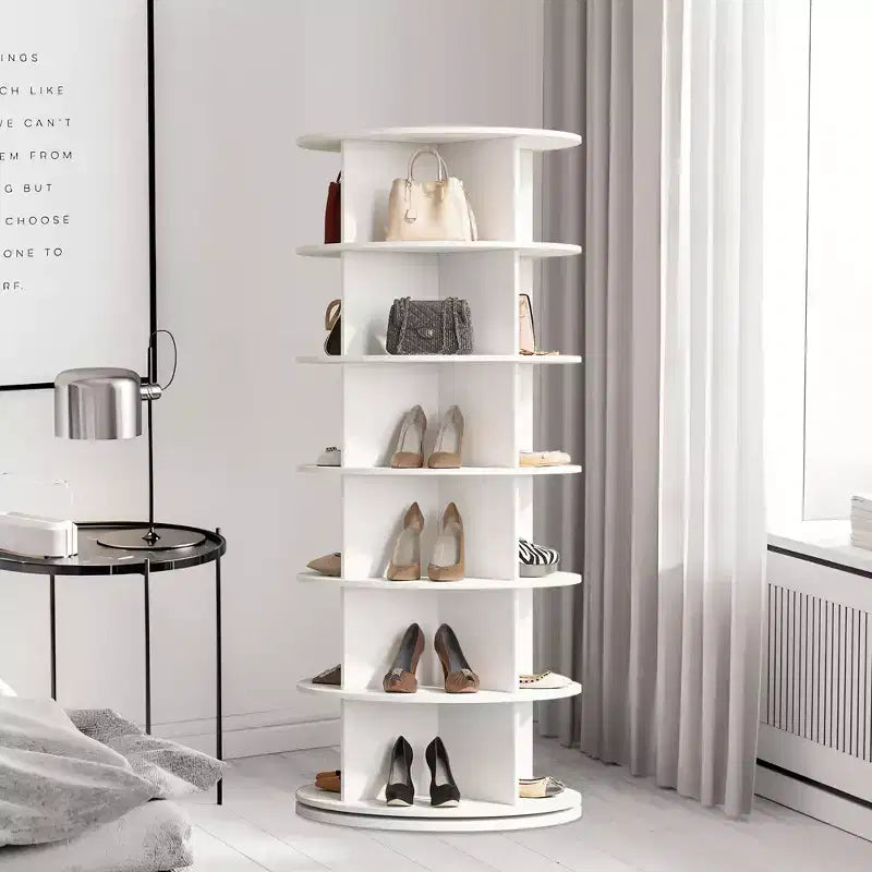 Étagère à chaussures rotative à 6 niveaux, organisateur de chaussures rotatif à 360° blanc pour entrée/salon (1 pièce)