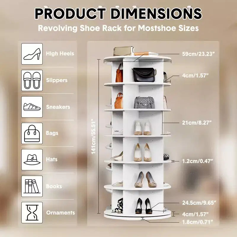 Étagère à chaussures rotative à 6 niveaux, organisateur de chaussures rotatif à 360° blanc pour entrée/salon (1 pièce)