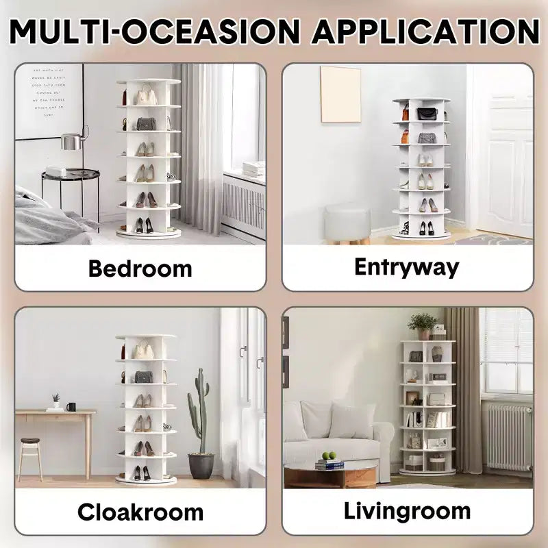 Étagère à chaussures rotative à 6 niveaux, organisateur de chaussures rotatif à 360° blanc pour entrée/salon (1 pièce)