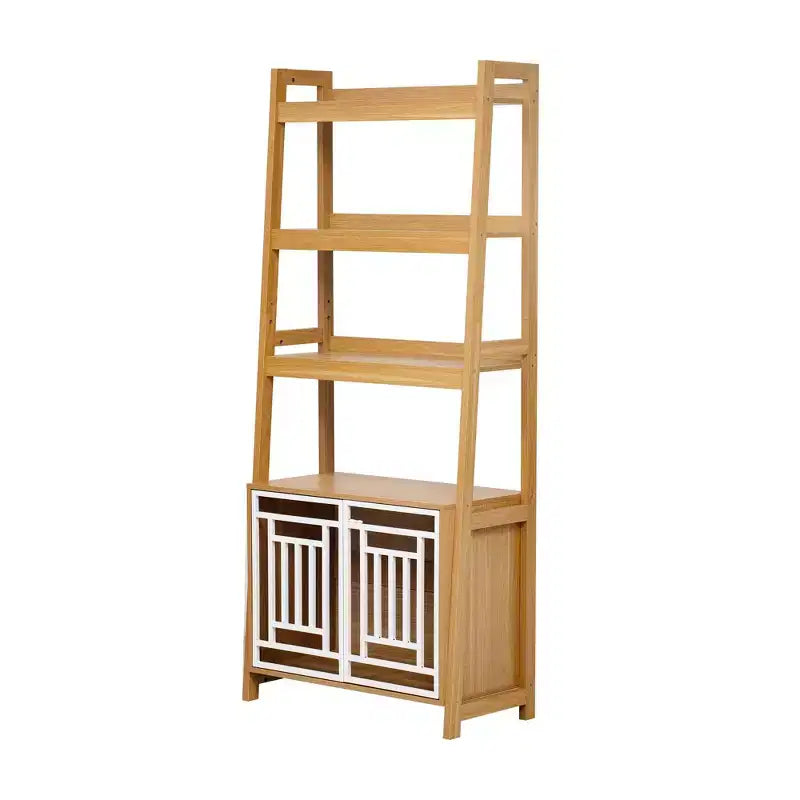 Étagère bibliothèque 2-en-1 moderne avec niche pour chien, étagères échelle multifonctionnelles, vitrine haute pour salon, bureau, chêne ancien