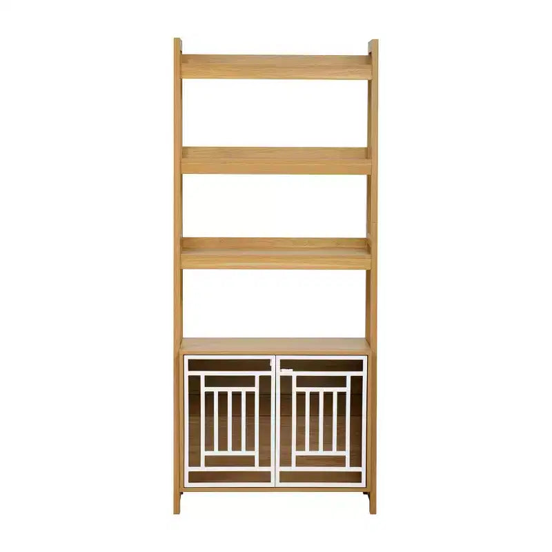 Étagère bibliothèque 2-en-1 moderne avec niche pour chien, étagères échelle multifonctionnelles, vitrine haute pour salon, bureau, chêne ancien