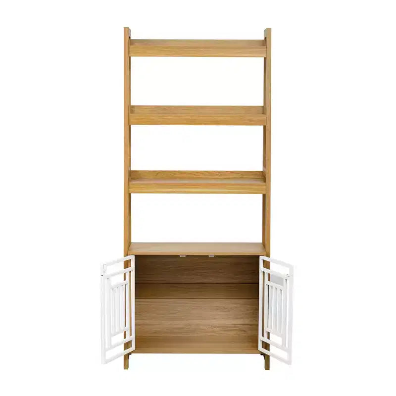 Étagère bibliothèque 2-en-1 moderne avec niche pour chien, étagères échelle multifonctionnelles, vitrine haute pour salon, bureau, chêne ancien
