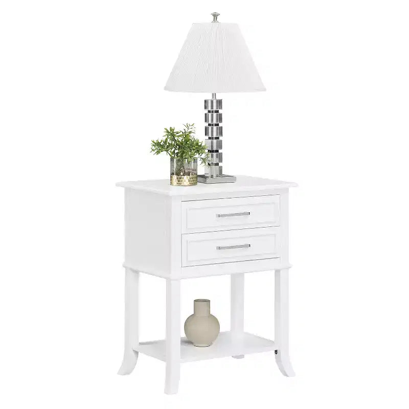 Table d'appoint rectangulaire en bois blanc de 73 cm de haut avec 2 tiroirs et une étagère, 1 pièce