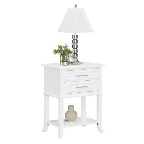 Table d'appoint rectangulaire en bois blanc de 73 cm de haut avec 2 tiroirs et une étagère, 1 pièce