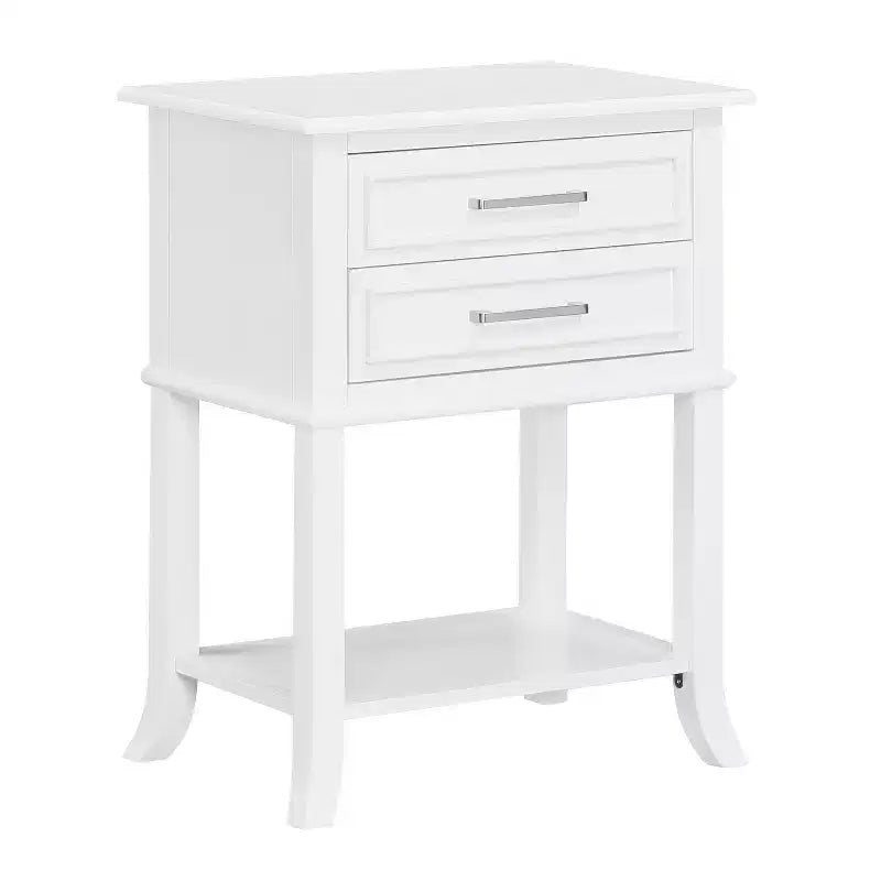 Table d'appoint rectangulaire en bois blanc de 73 cm de haut avec 2 tiroirs et une étagère, 1 pièce